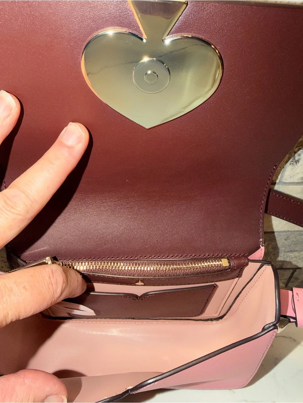 Kate Spade  Nicola Colorblock Pink and Burgundy Leather Spade Crossbody